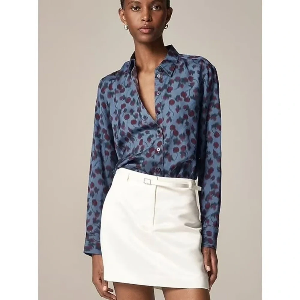 J.Crew Cherry Print Drapey Button Up Viscose Twill Shirt XS